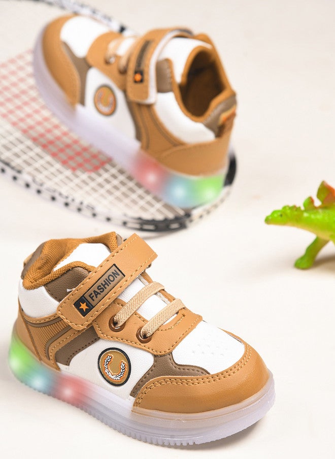 KATS Unisex Kids Beige LED Sneakers with Velcro Closure - Image 1