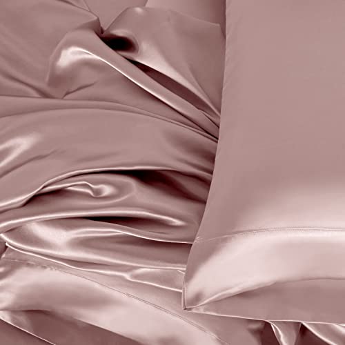 Homiest 4pcs Satin Sheets Set Luxury Silky Satin Bedding Set with Deep Pocket, 1 Fitted Sheet + 1 Flat Sheet + 2 Pillowcases (Queen Size, Rose Gold) - Image 5