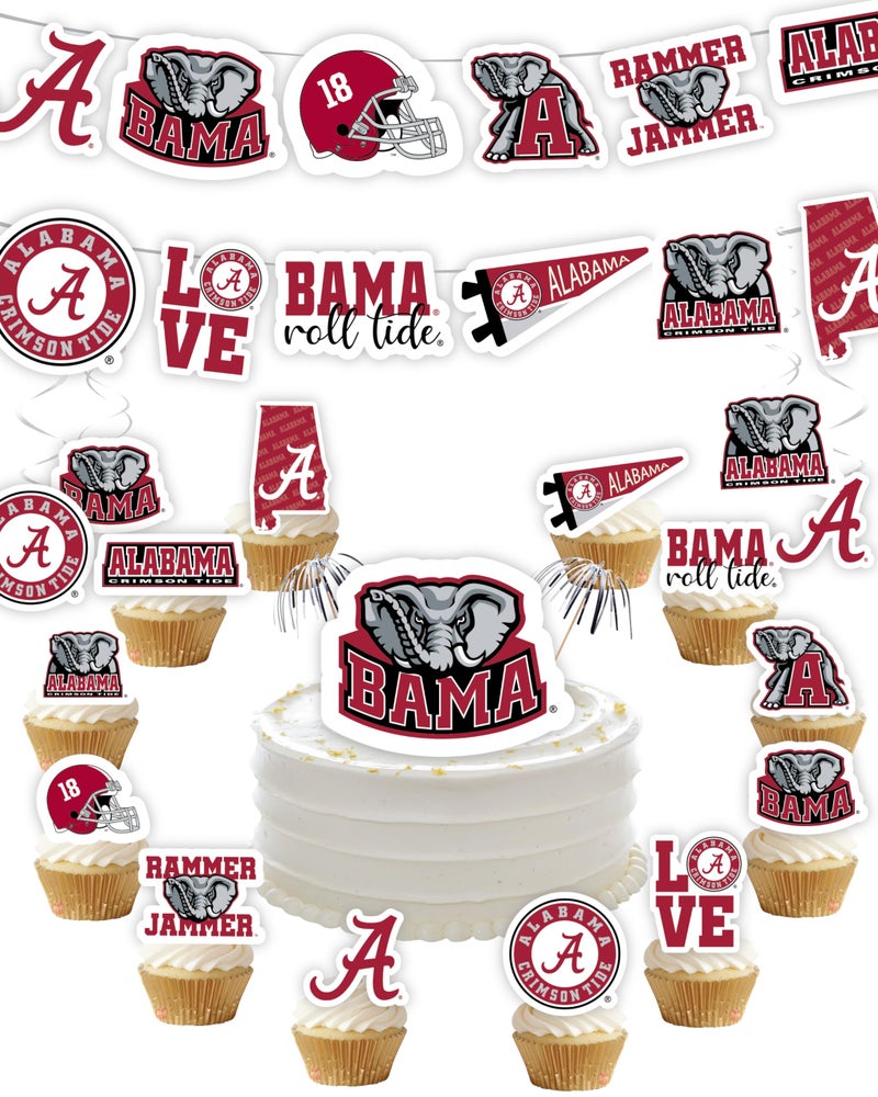 PartyKandy Alabama Party Supplies (42 Pieces) for Alabama Crimson Tide Party Decorations for Graduation  Tailgating  Birthday Party UA Banner and University of Alabama Cupcake Toppers (Alabama Crimson Tide) - Image 1