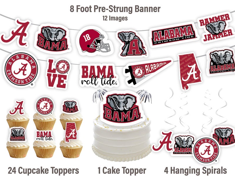 PartyKandy Alabama Party Supplies (42 Pieces) for Alabama Crimson Tide Party Decorations for Graduation  Tailgating  Birthday Party UA Banner and University of Alabama Cupcake Toppers (Alabama Crimson Tide) - Image 4