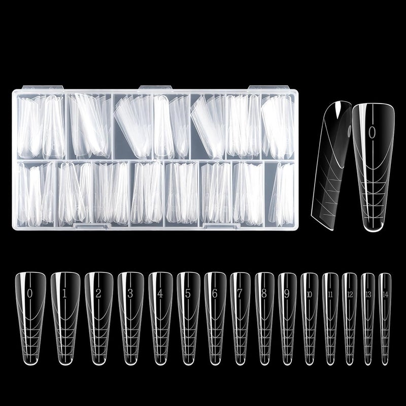 NMKL38 أدوات تمديد الأظافر الأكريليكية 150 قطعة قوالب أظافر مزدوجة شفافة تغطي كامل الأظافر