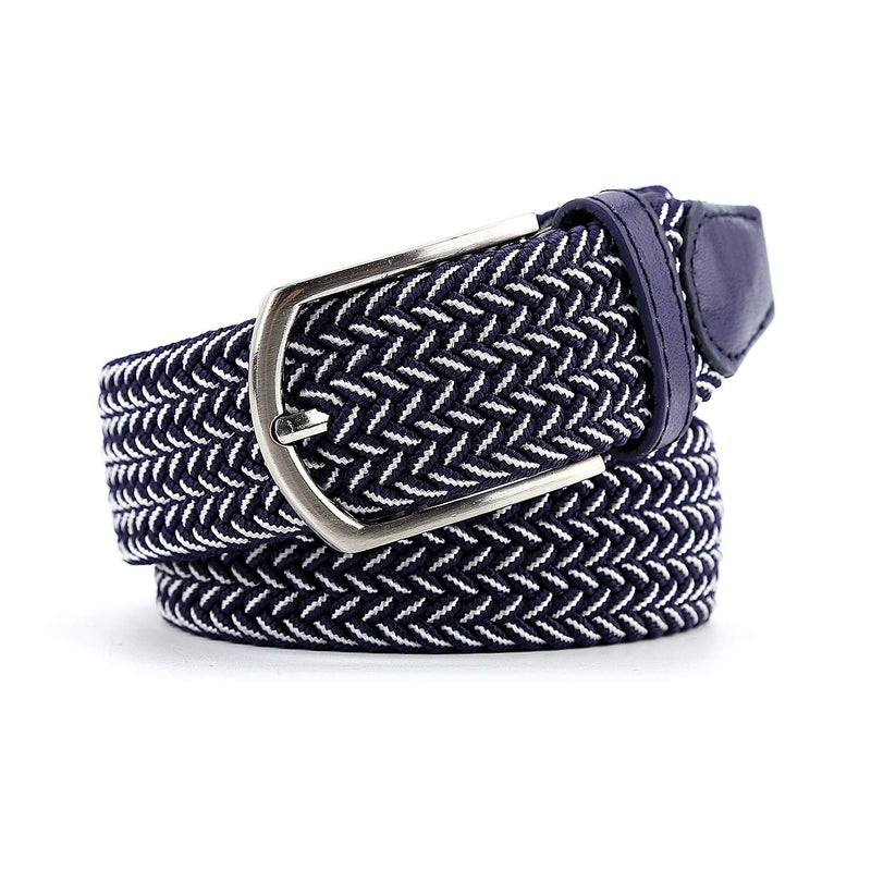Radmire Braided Canvas Woven Elastic Stretch Belts for Men/Women/Junior with Multicolored (Blue-White, Medium/32-34" Waist) - Image 3