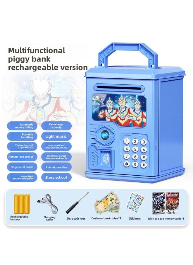 Generic - 2024 Children's Ultraman Piggy Bank Boy's Large Capacity Can't Fall, Only Can't Enter, Password Piggy Bank-Color:Superman Combination [face Fingerprint Version ε Music Story] Charging - Image 1