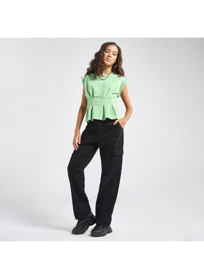 FAV Solid T-shirt with Pleat Detail  - Image 2