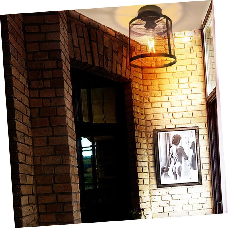 Rustic Industrial Flush Mount Ceiling Lamp With Mesh Cover For Entryway Kitchen Hallway Easy Installation - Image 5