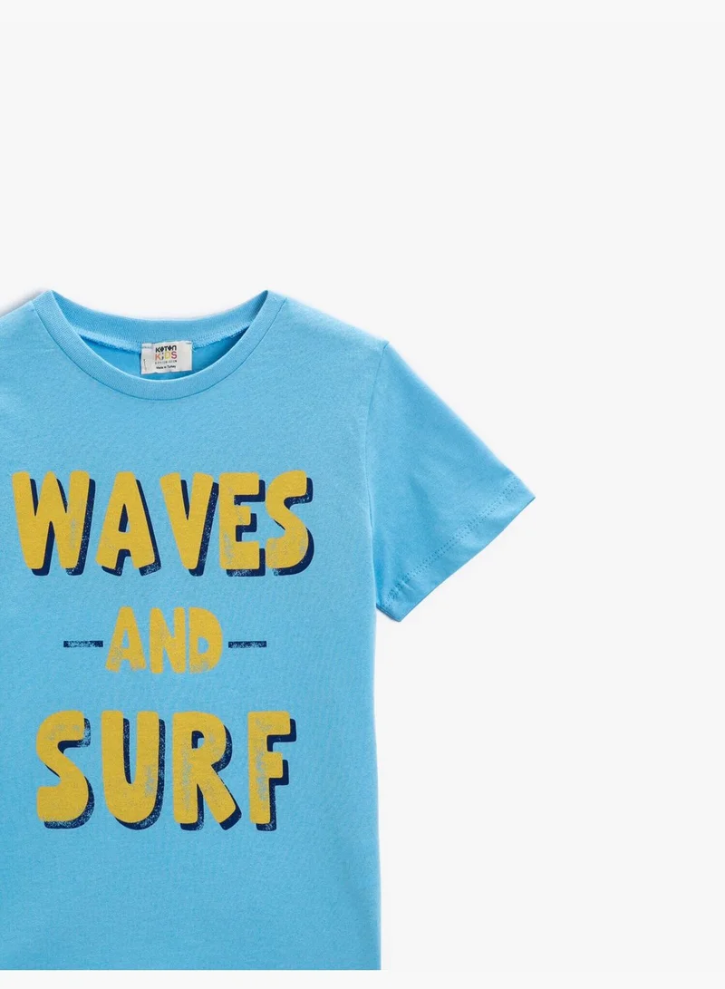 KOTON Slogan Printed Short Sleeve T-Shirt Crew Neck
