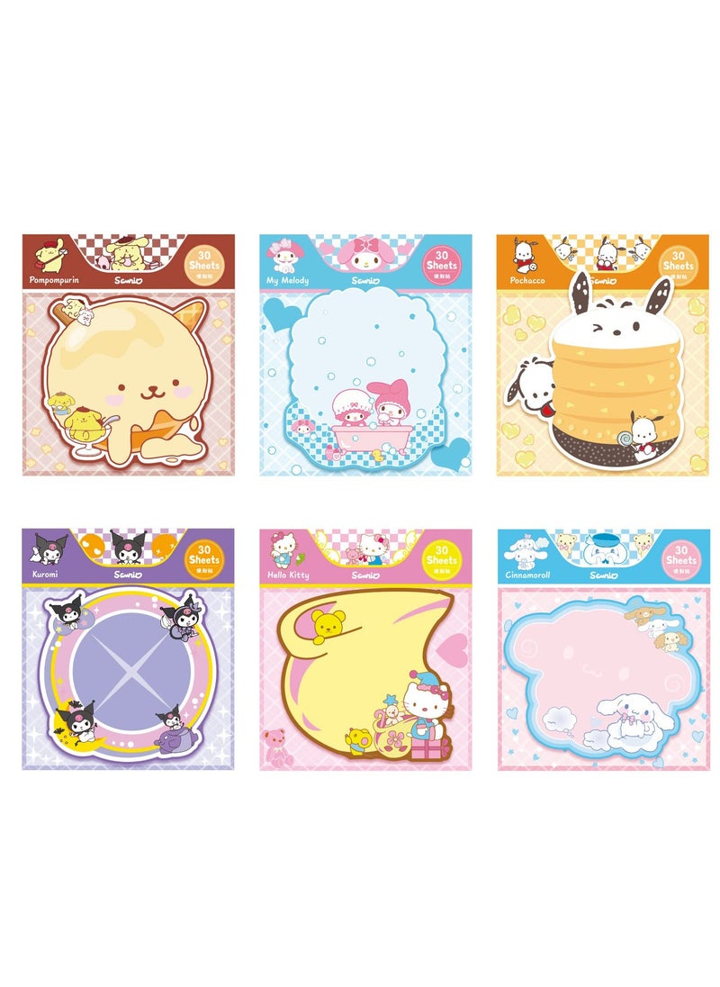 Excefore 6 Pack Cute Sticky Notes Kawaii Sticky Notes Cute Stationary Cartoon Series Self-Stick Note Pads Fun Office Supplies Sticky Note Set for Office, School and Home(180 Sheets)  - Image 1