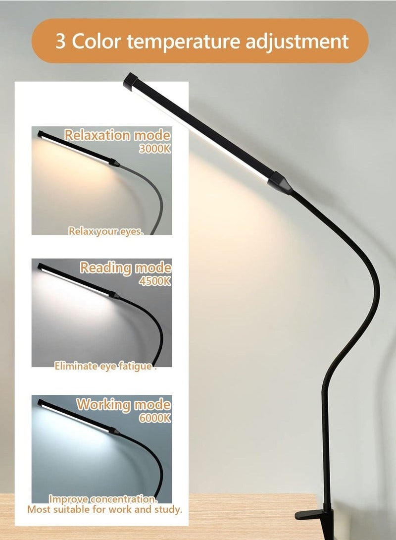 HOMESTAR LED Desk lamp with Clamp EyeCaring Clip on Lights for Home Office 3 Modes 10 Brightness Long Flexible Gooseneck Metal Swing Arm Architect Task Table Lamps Black - Image 2