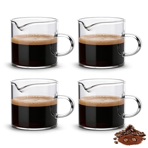Gulex Espresso Cups, Set of 4, Glass Coffee Espresso Cups with Pour Spout, 4 oz, Clear, Dishwasher Safe - Image 1