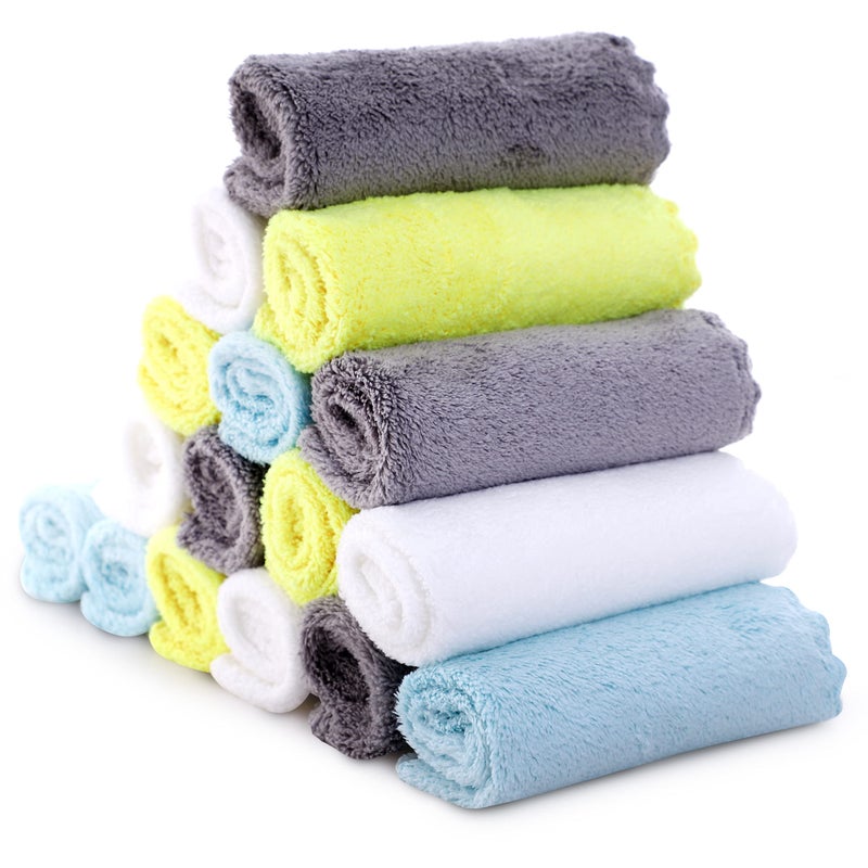 Cute Castle UltraSoft Baby Washcloths 16 Pack 9 by 9 Gentle on Sensitive Skin for Face and Body Plush Super Absorbent Wash Clothes for Girls and Boys
