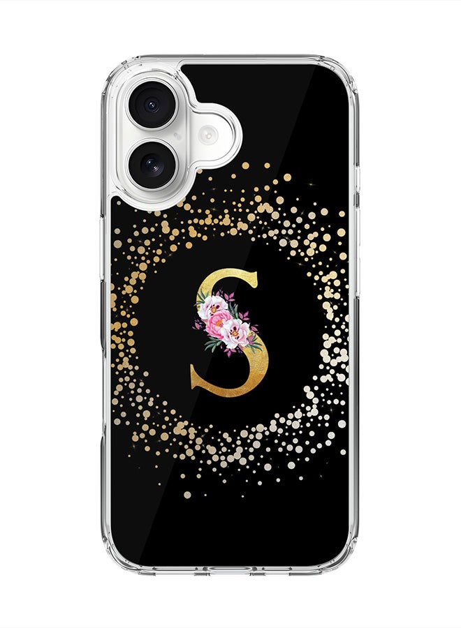 Stylizedd Classic Clear MagSafe Case for iPhone 17 , Hybrid Soft Case Flexible Edges Anti Drop TPU PC Gel Thin Transparent Cover [ Designed for iPhone 17 ] - Custom Monogram Initial Letter Floral Pattern Alphabet - S ( Black )