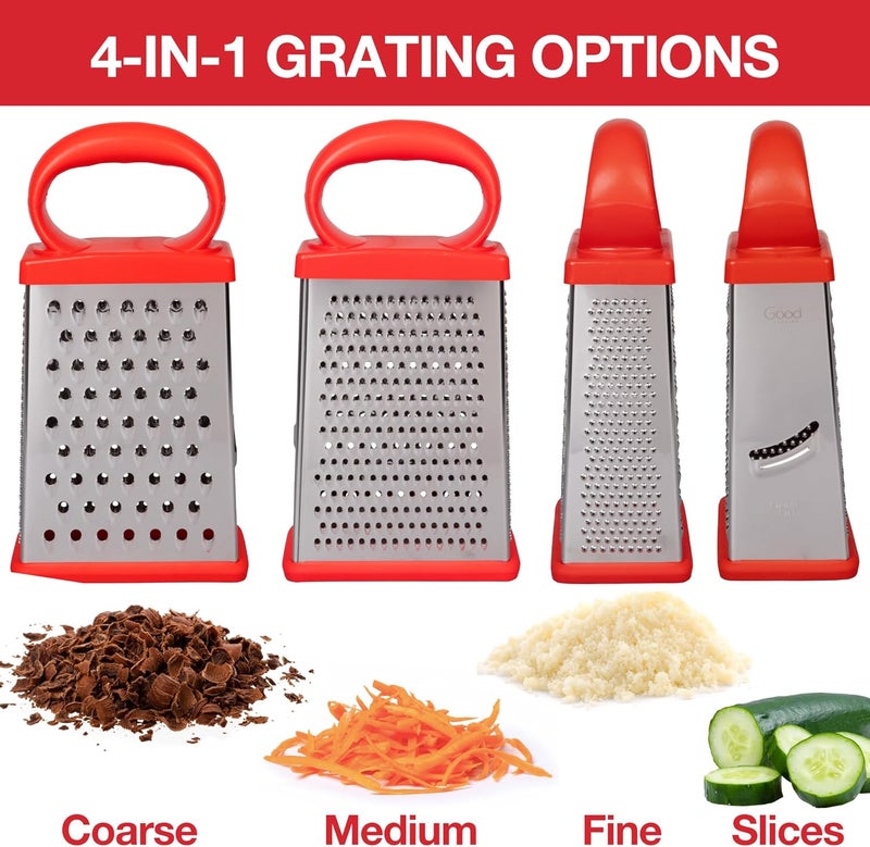 Good Cooking Box Cheese Grater w 2 Attachable Storage Containers- 4-Sided Stainless Steel Slicer and Shredder- 2 Hoppers for Cheeses, Vegetables, Chocolate - Soft Grip Handle and Non-Slip Base - Image 2