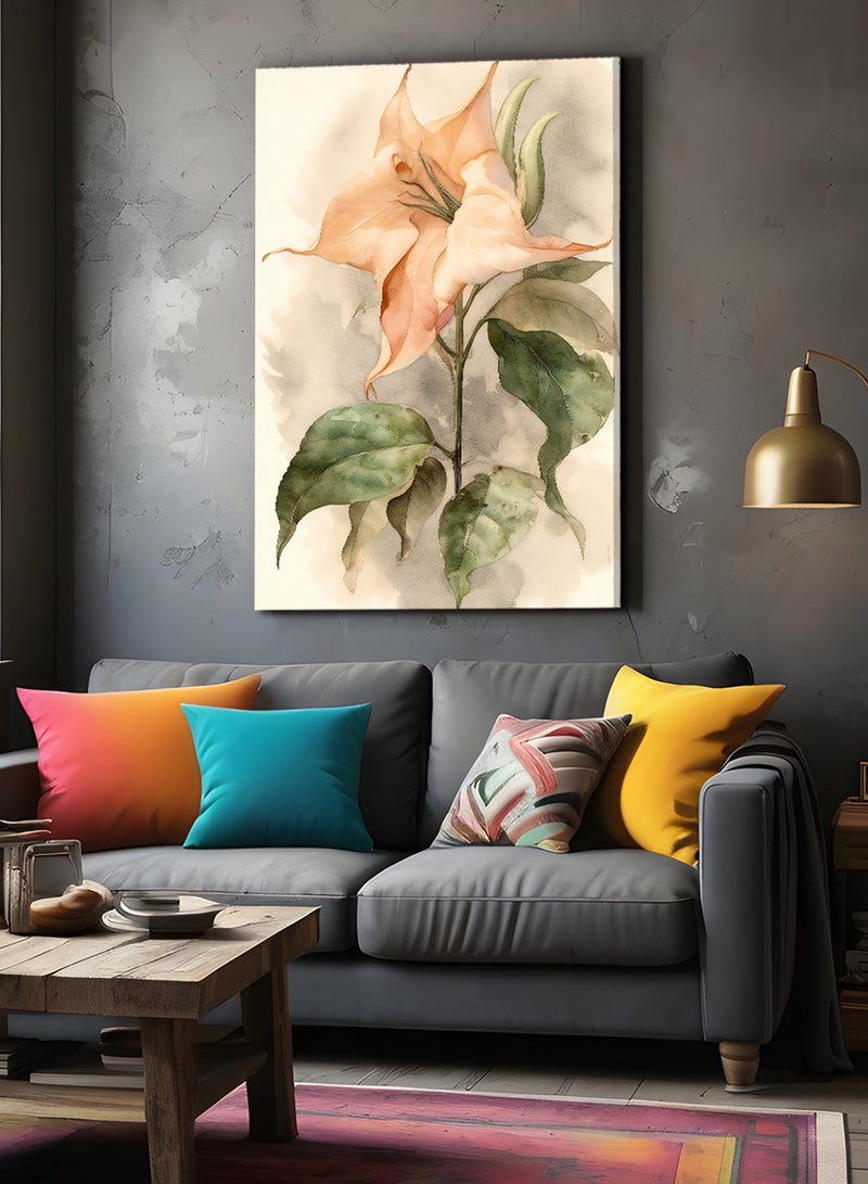 LOWHA Framed Canvas Wall Art Stretched Over Wooden Frame, Flower With Green Stem Painting - Image 1