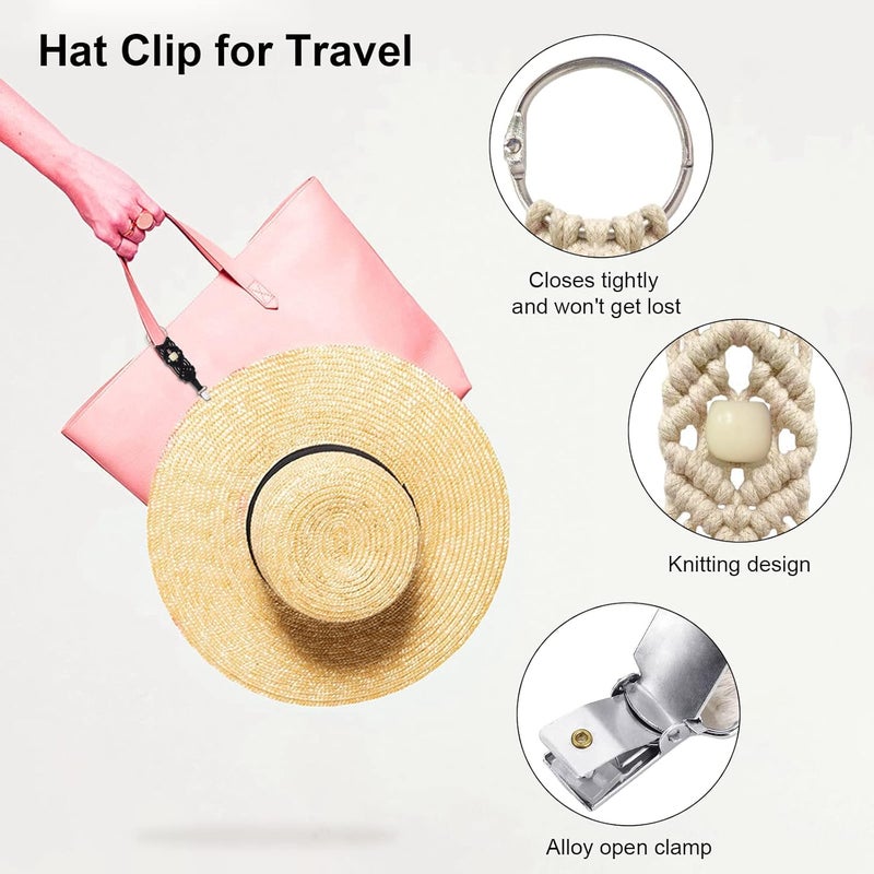 Luckam 3 Pcs Hat Clip, Knitting Travel Hat Clip for Bag Backpack Luggage, Travel Hat Clip for Women, Kids, Adults, Outdoor Travel Accessory (Black, Beige, Brown) - Image 2