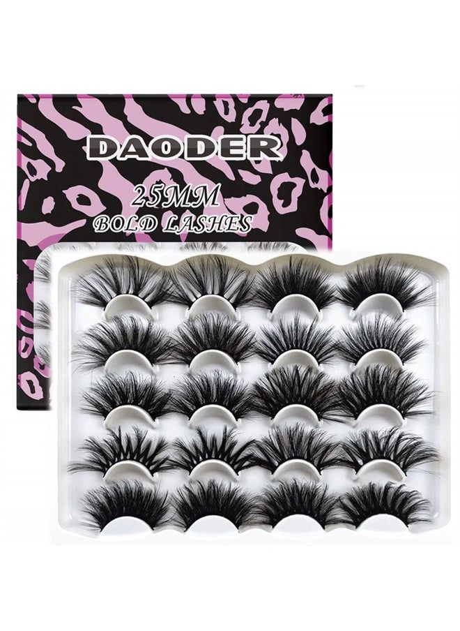 DAODER False Eyelashes 25MM Mink Lashes Fluffy Long Wispy Volume Fake Eyelashes Thick Dramatic Big 25 mm Lashes 10 Variety Pairs for Bold Makeup 