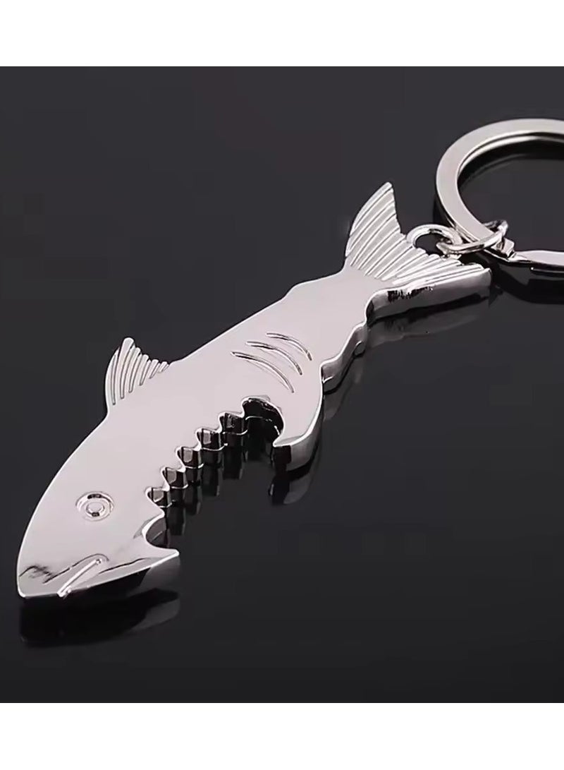 Goolsky Shark Shaped Bottle Opener Keychain Shaped Zinc Alloy Silver Color Key Ring Beer Bottle Opener Unique Creative Gift S013  - Image 1