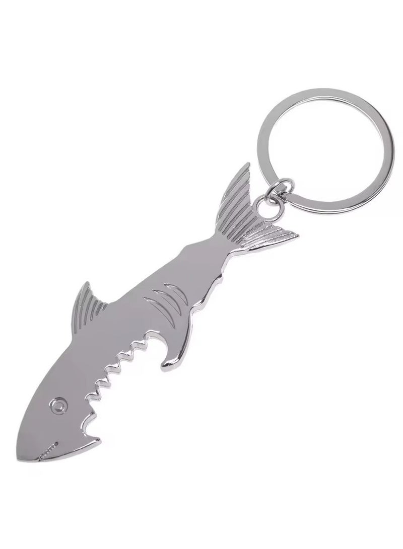 Goolsky Shark Shaped Bottle Opener Keychain Shaped Zinc Alloy Silver Color Key Ring Beer Bottle Opener Unique Creative Gift S013  - Image 3
