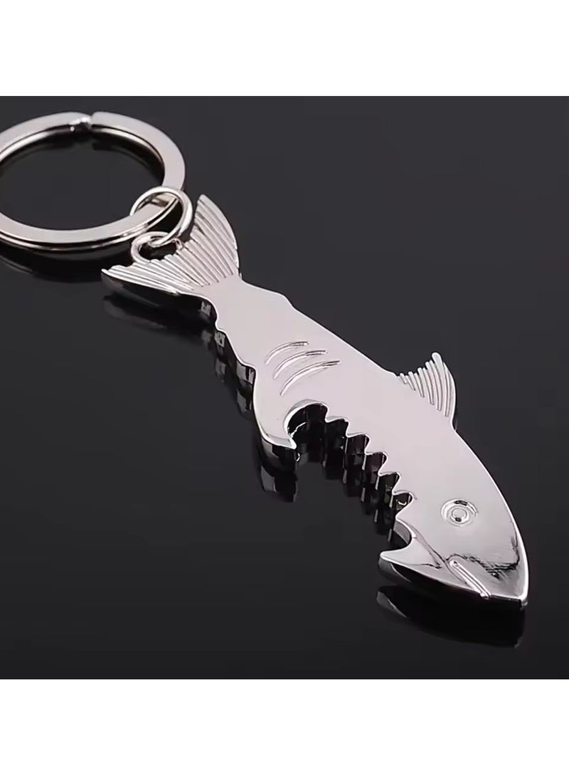Goolsky Shark Shaped Bottle Opener Keychain Shaped Zinc Alloy Silver Color Key Ring Beer Bottle Opener Unique Creative Gift S013  - Image 5