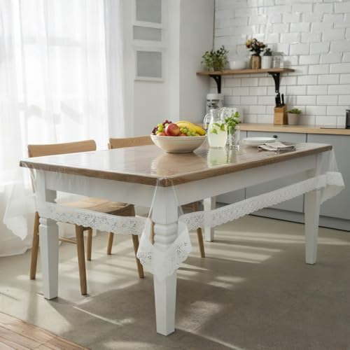 STITCHNEST PVC Transparent 8 Seater Dining Table Cover with White Lace, (60x90 Inches) - Image 3