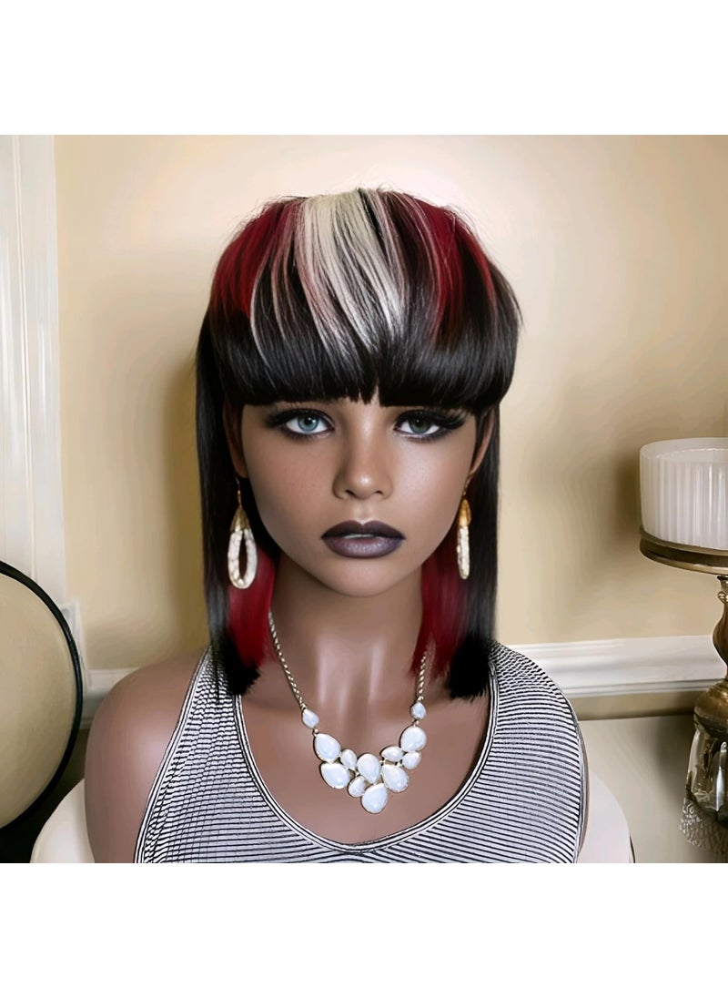 FCHW-wig FCHW Short Straight Bob Wig Pixie Cut Wig With Bangs Non Lace front Cheap Wig Black Layered Pixie Cut Bob Wig 