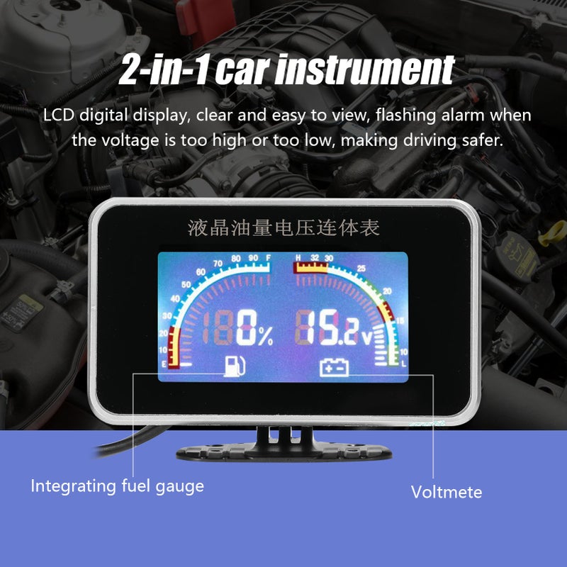 2-in-1 LCD Car Digital Fuel Level Gauge Voltmeter Universal Instrument 9-36V for Car Truck SUV RV - Image 2