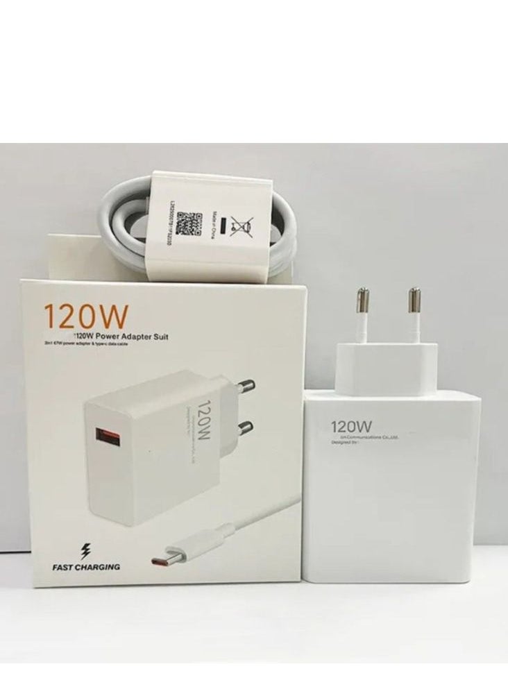 MUNTAQI 120W GaN Turbo Fast Charger EU Plug with USB-C Cable – Ultra High-Speed Charging Adapter for Xiaomi Redmi Note 11/12/13 Pro+ 5G, Mi 14/13/13T, and Other USB-C Devices - Image 1