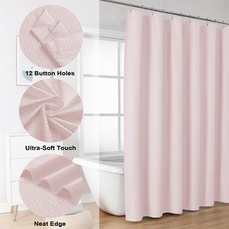 OVZME Berry Pink Shower Curtain  Embossed Textured Fabric Shower Curtain for Bathroom - Soft Cloth & Hotel Spa Luxury  Water Repellent  Machine Washable Long Shower Curtain  72X78  Pink - Image 4