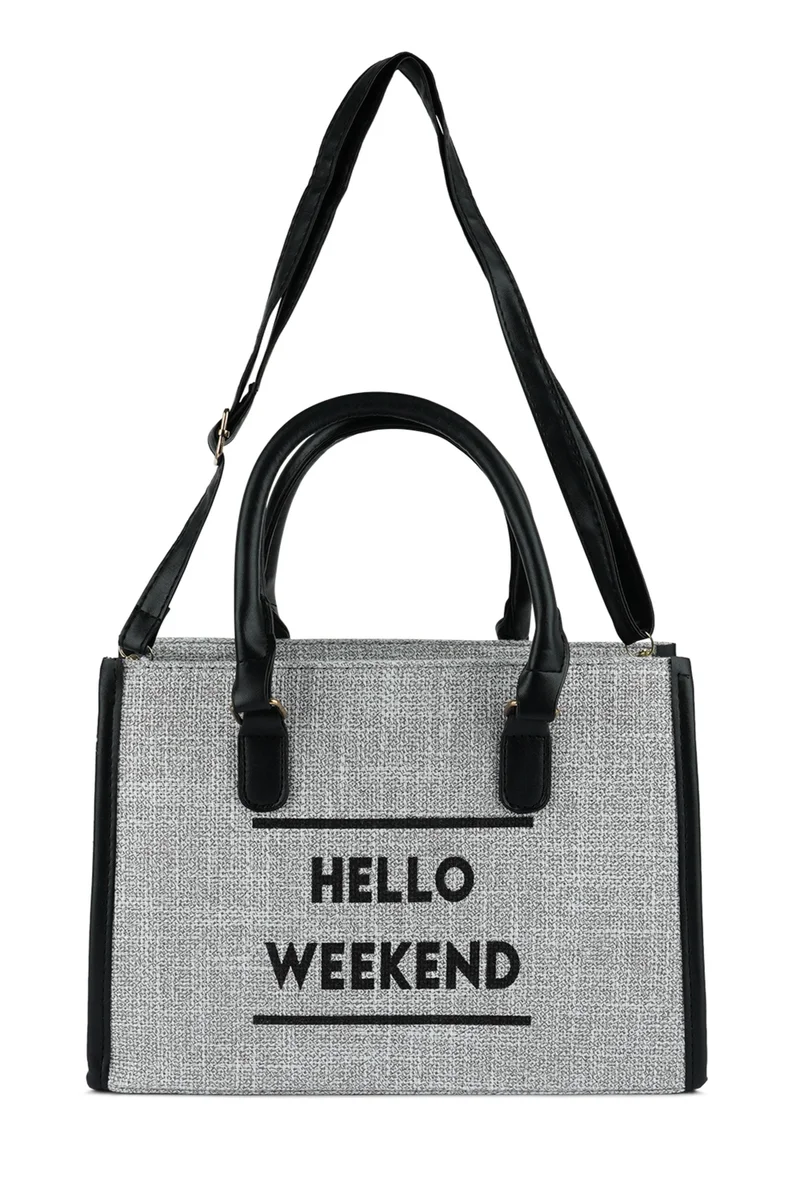 London Rag Grey Microfiber Slogan Tote Bag