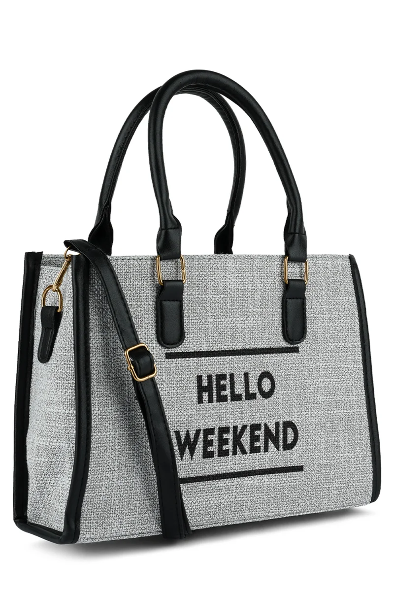 London Rag Grey Microfiber Slogan Tote Bag