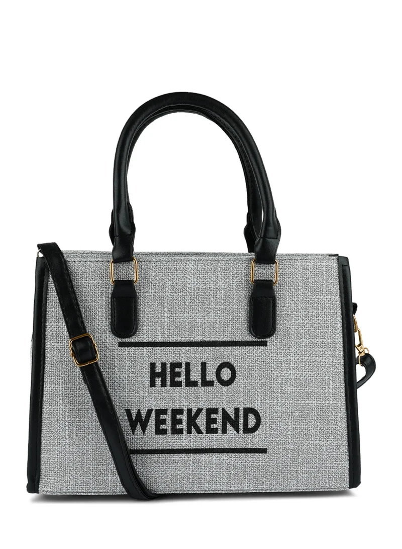 London Rag Grey Microfiber Slogan Tote Bag