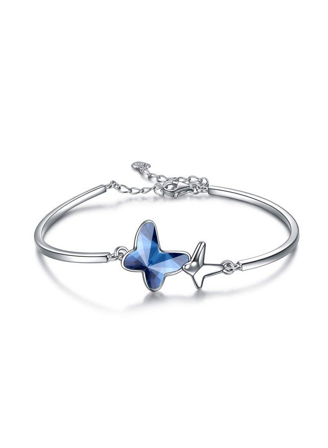 AOBOCO سوار Morpho Helena Butterfly Bangle من الفضة الإسترلينية مزين بكريستالات من النمسا، مضاد للحساسية، مجوهرات عيد الميلاد والذكرى السنوية، هدايا للنساء والزوجات والصديقات (أزرق) - Image 1