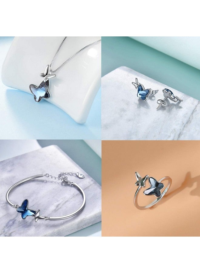 AOBOCO سوار Morpho Helena Butterfly Bangle من الفضة الإسترلينية مزين بكريستالات من النمسا، مضاد للحساسية، مجوهرات عيد الميلاد والذكرى السنوية، هدايا للنساء والزوجات والصديقات (أزرق) - Image 4