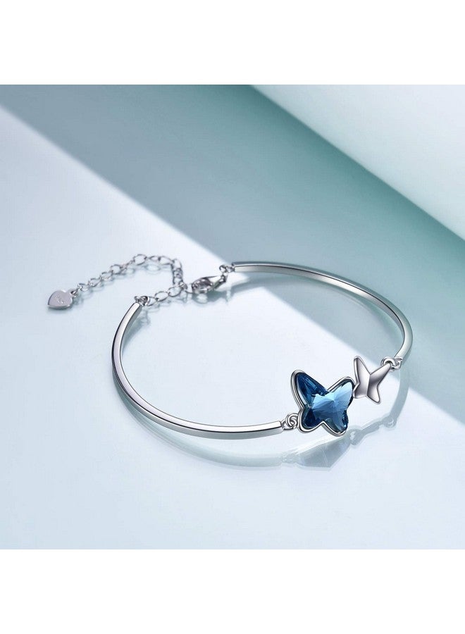 AOBOCO سوار Morpho Helena Butterfly Bangle من الفضة الإسترلينية مزين بكريستالات من النمسا، مضاد للحساسية، مجوهرات عيد الميلاد والذكرى السنوية، هدايا للنساء والزوجات والصديقات (أزرق) - Image 3