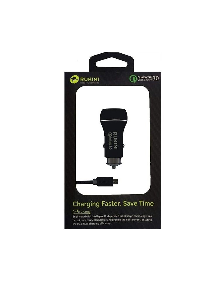RUKINI Rokini Dual Port QC3.0 USB Car Charger + 1M Micro Cable (30W Fast Charging)  - Image 1