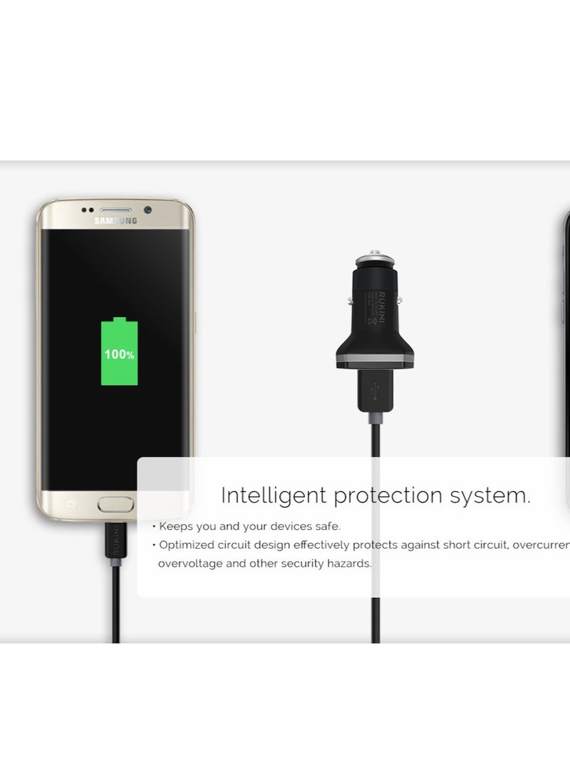 RUKINI Rokini Dual Port QC3.0 USB Car Charger + 1M Micro Cable (30W Fast Charging)  - Image 3