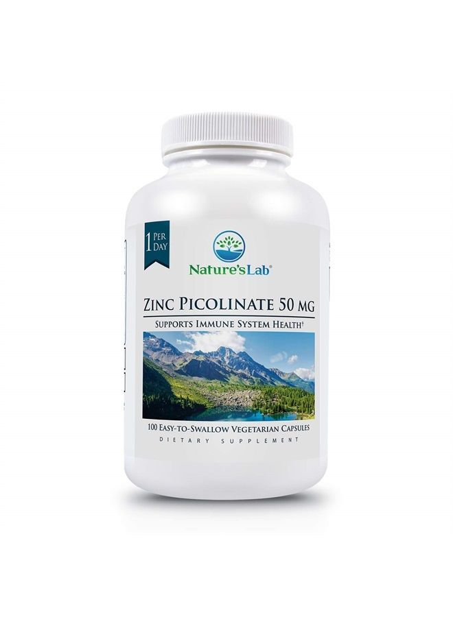 Nature's Lab زنك بيكولينات 50 ملغ - مكمل زنك عالي الامتصاص - 100 كبسولة (إمداد لمدة 3 أشهر) - Image 1