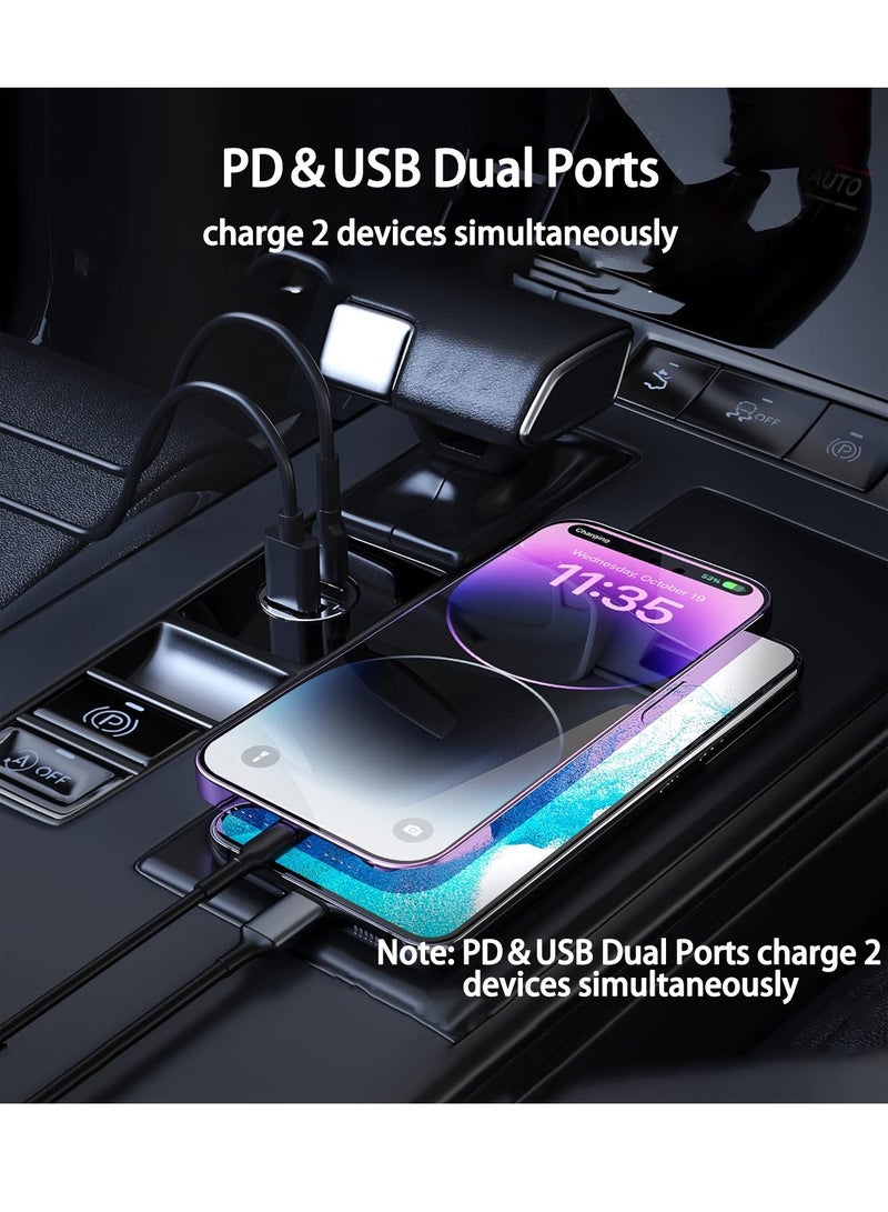 USB C Car Charger Fast Charging, [Super Mini Metal] QC3.0 Type-C Car Charger Adapter PD30W Dual Port Car Charger Compatible with Galaxy S24 Ultra, iPhone 16/15 Pro/15 Pro Max, MacBook/iPad, Steam Deck, etc Black  - Image 3
