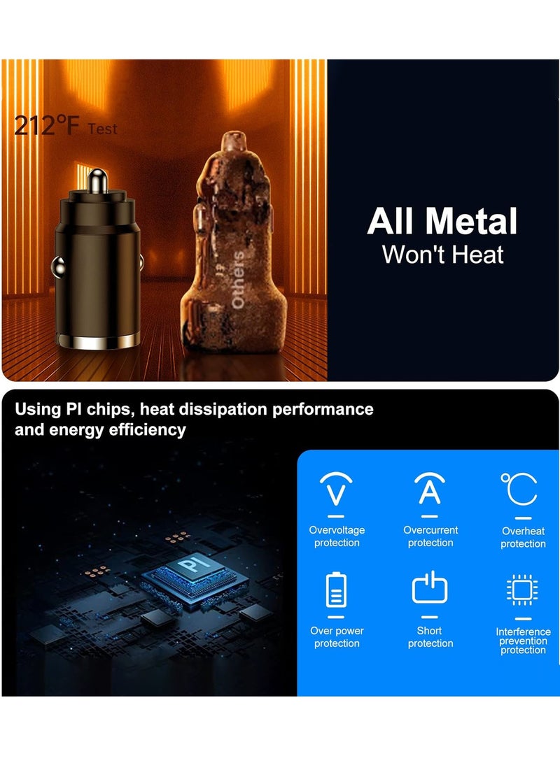 USB C Car Charger Fast Charging, [Super Mini Metal] QC3.0 Type-C Car Charger Adapter PD30W Dual Port Car Charger Compatible with Galaxy S24 Ultra, iPhone 16/15 Pro/15 Pro Max, MacBook/iPad, Steam Deck, etc Black  - Image 4