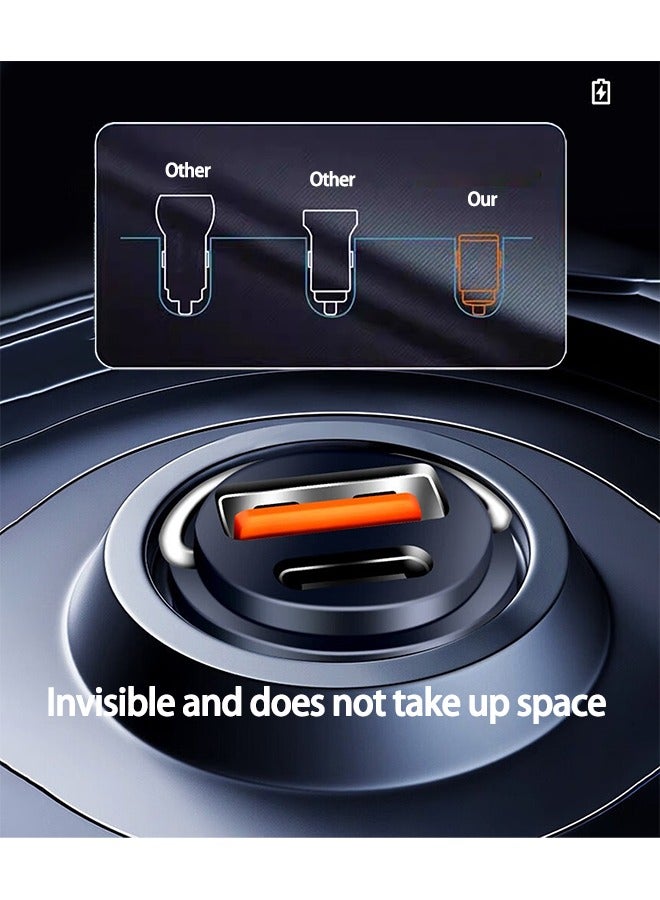 USB C Car Charger Fast Charging, [Super Mini Metal] QC3.0 Type-C Car Charger Adapter PD30W Dual Port Car Charger Compatible with Galaxy S24 Ultra, iPhone 16/15 Pro/15 Pro Max, MacBook/iPad, Steam Deck, etc Black  - Image 5