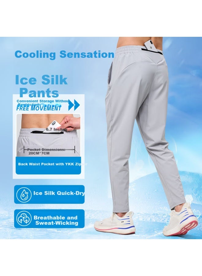 Buruite Men's Sports Long Pants Spring Summer Ice Silk Quick-dry Thin Casual Fitness Running Loose Cropped Pants - Image 1