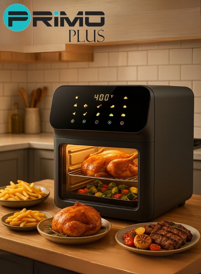 PRIMO PLUS Electric Air Fryer PR611 – Large 12L Capacity – 1350W Power – Smart LED Screen with Multiple Programs – Healthy Oil-Free Cooking – Hot Air Circulation System – Touch Temperature Control – Perfect for Frying, Grilling, Baking & Toasting – Elegant Black Design - Image 3
