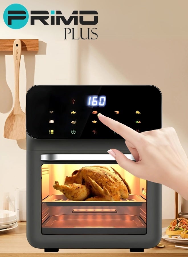 PRIMO PLUS Electric Air Fryer PR611 – Large 12L Capacity – 1350W Power – Smart LED Screen with Multiple Programs – Healthy Oil-Free Cooking – Hot Air Circulation System – Touch Temperature Control – Perfect for Frying, Grilling, Baking & Toasting – Elegant Black Design - Image 4