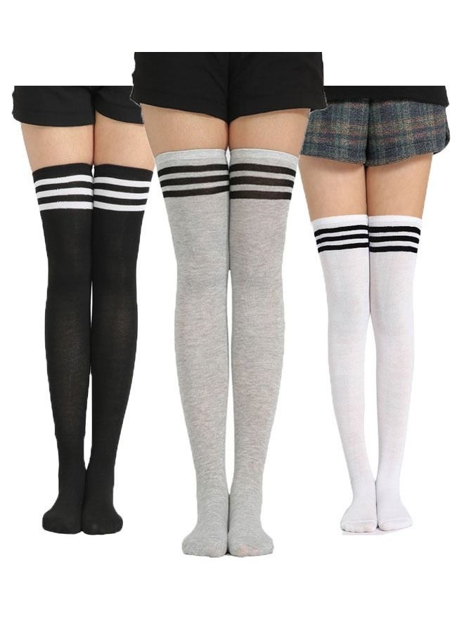 Royee - High Thigh Socks 3 Pairs Women Stripe Tube Dresses Over the Knee Long Stockings - Image 1