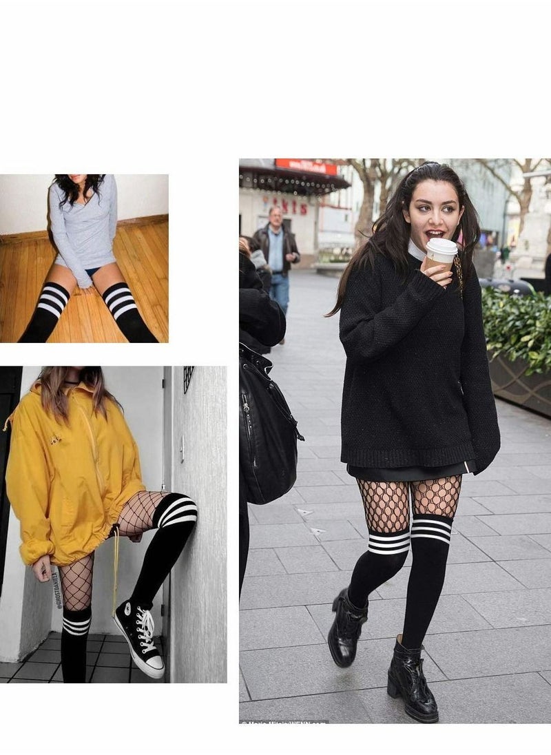 Royee - High Thigh Socks 3 Pairs Women Stripe Tube Dresses Over the Knee Long Stockings - Image 1