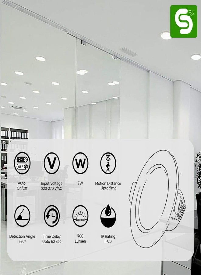 ESYSENSE Motion Sensor Downlight| Auto On/Off Sensor Light | 7W| Microwave Motion Detector Light| Detection Range Up to 9m| 3000K Colour Temperature | ESY-L07CL - Image 2