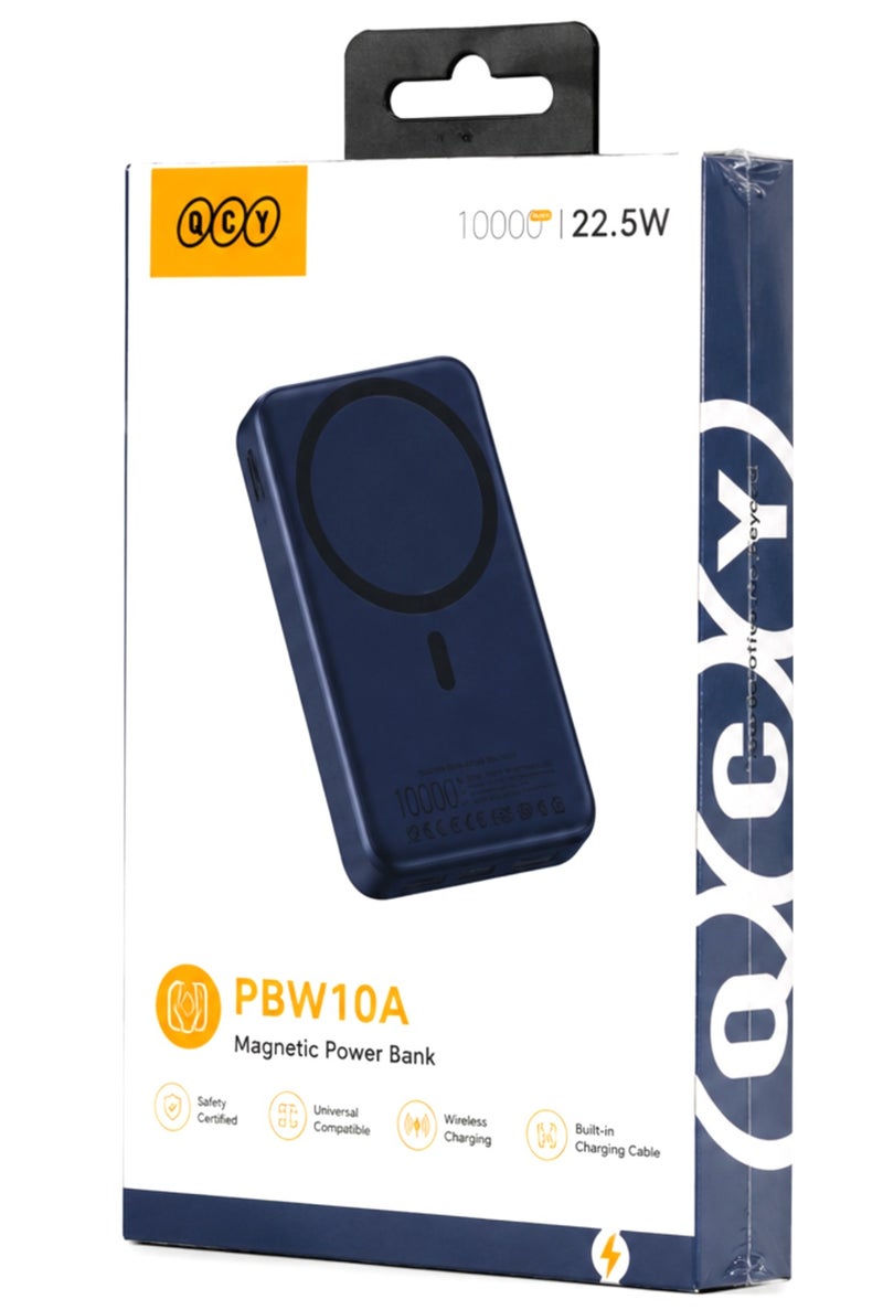 QCY Magnetic Wireless Power Bank 10000mAh 22.5W - PBW10A - Fast Charging with Built-in Cable, USB-C Input/Output, Magnetic Wireless Charging, Slim Portable Battery Pack for iPhone, Android & Qi Devices - Dark Blue Dark Blue - Image 1
