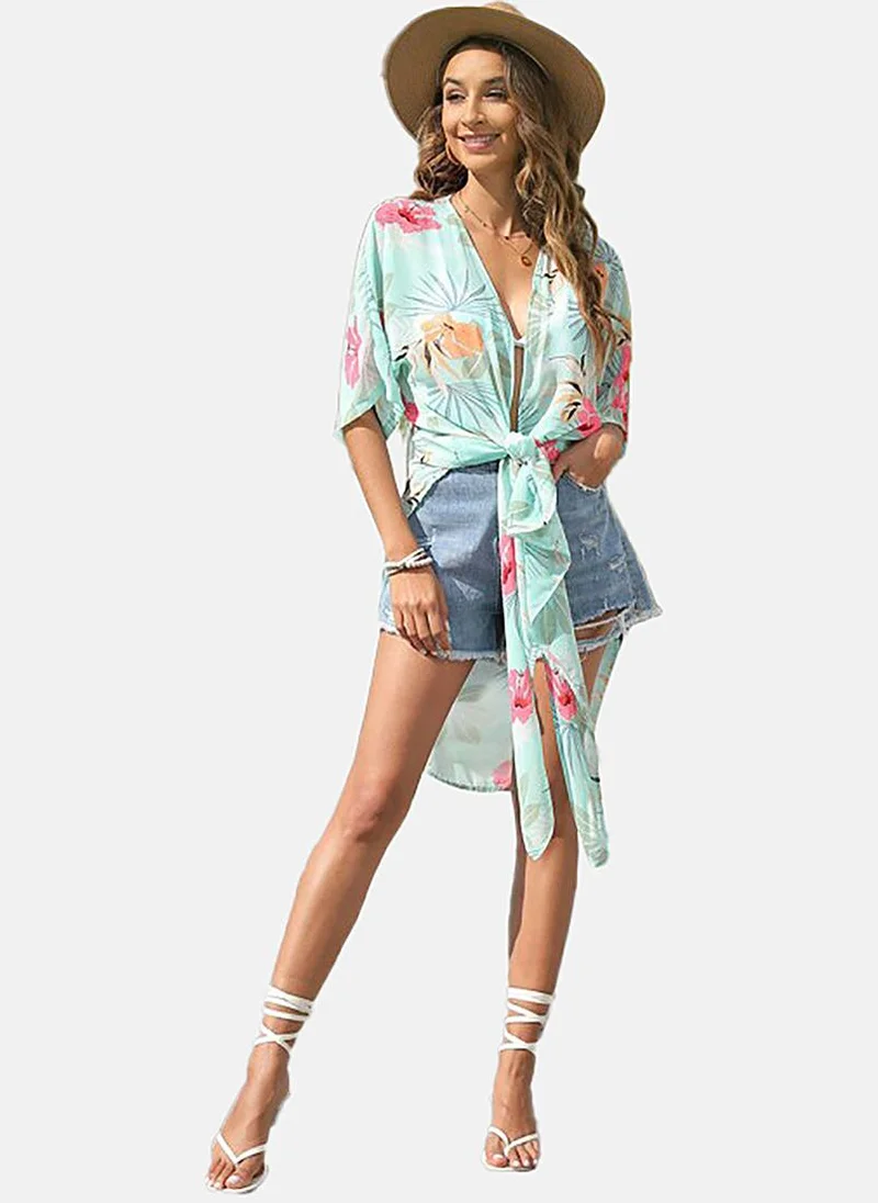 YUNIQEE Blue Printed Relaxed Fit Open front Shrugs