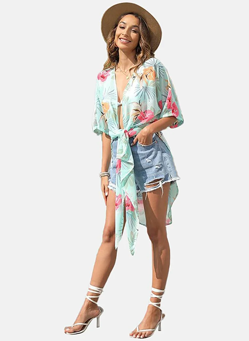 يونيكي Blue Printed Relaxed Fit Open front Shrugs