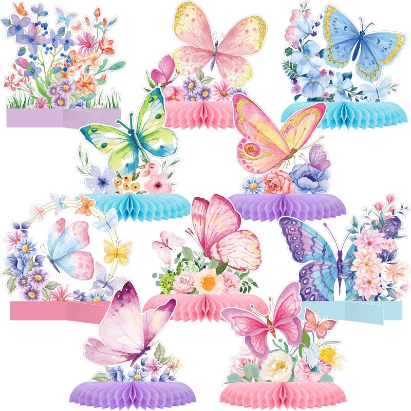 Epakh 10 Pieces Butterfly Centerpieces for Tables Butterfly Birthday Party Decorations Spring Honeycomb Table Centerpiece Spring Flower Theme Party Supplies for Birthday Baby Shower Decor - Image 1