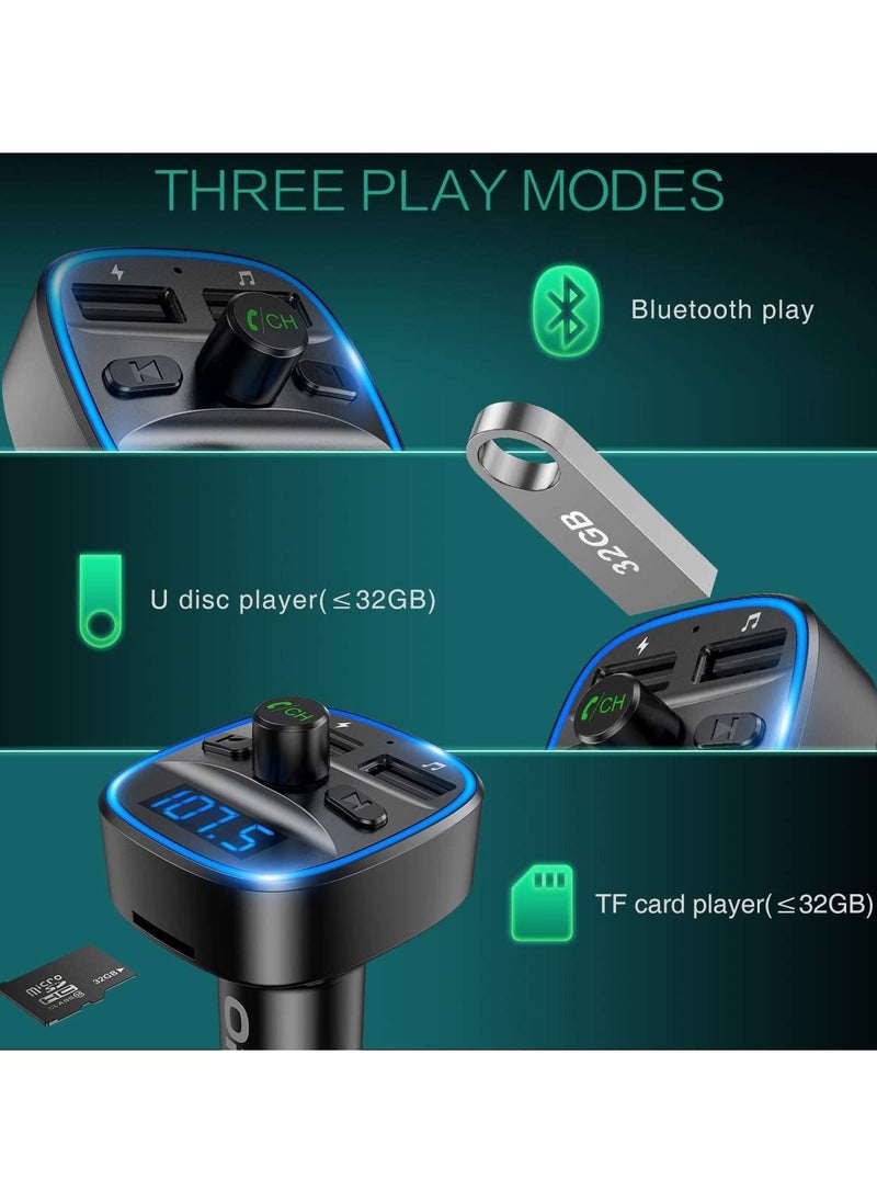 Oria Bluetooth FM Transmitter for Cars 2021 Enhanced Wireless Car Radio Kit Universal Car Charger with Dual USB Charging Hands-Free Calling Music Player Supports TF Card and USB Disk